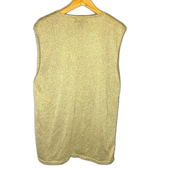 Vintage Lisa Originals Gold Metallic Lacy Crochet Open Front Vest Size L - Picture 3 of 11